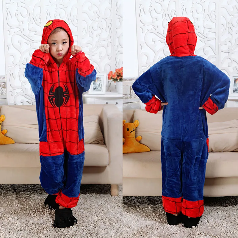 Зимняя теплая одежда для сна с рисунками животных Kigurumi для мальчиков; пижамы для детей с изображением Человека-паука, стежка, Единорога; пижамы для девочек; пижамы для мальчиков-подростков - Цвет: L020