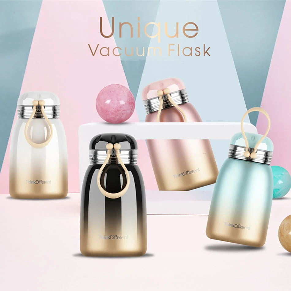 Gradient Color Belly Stainless Steel Thermos Water Bottle Portable Cute Color Girl's Tumbler Thermo Cup