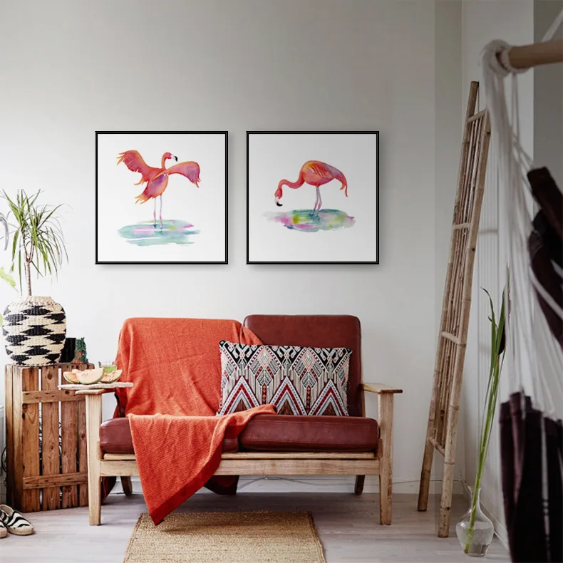 Nordic Pink Flamingos Series LOVE Bird Poster Wall Art Watercolor Minimalist Modular Pictures Canvas Painting Prints Kids Room