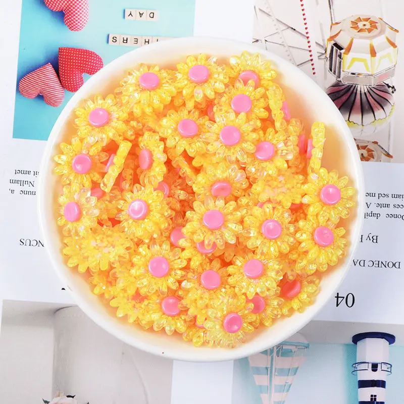 Yellow 20PC Mixed Colors Flat Back Resin Crystal Flower Cabochon Children's Hair DIY Phone Decorative Accessories Resin Craft Supplies - Цвет: Yellow