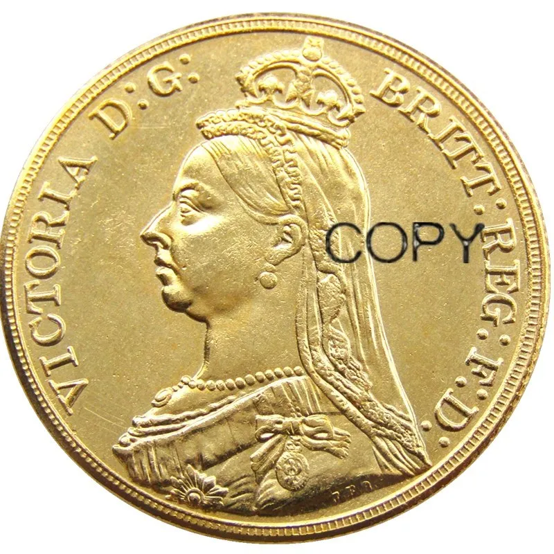 1887 Королева Виктория золото двойной Sovereign два фунта Позолоченные копия монеты |