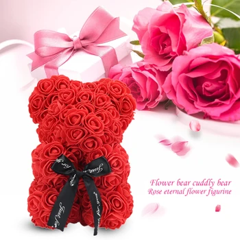 

HOT Valentines Day Gift 23cm Red Rose Teddy Bear Rose Flower Artificial Decoration Christmas Gifts Women Valentines Gift