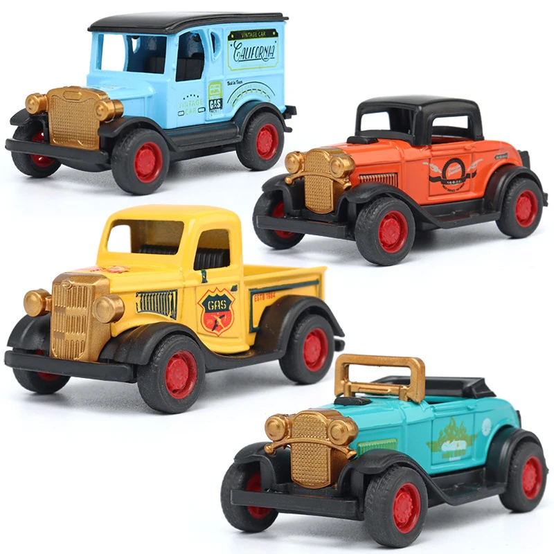 

4pcs/set 1:64 Scale Simulation Retro Classic Car Model Pull Back Metal Diecast Vehicles Birthday Gift Toy for Children Boys Y032