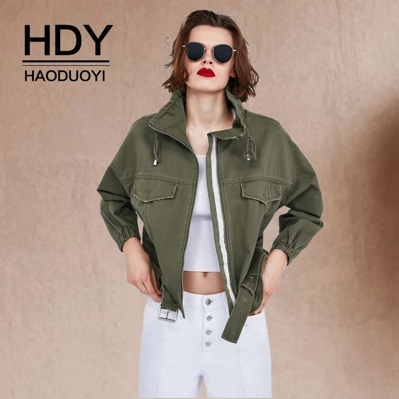 

HDY Haoduoyi Women's New Fashion Casual Autumn Tide Tops Leisure Simplicity Coat Work Clothes Loose DenimTooling Short Jacket