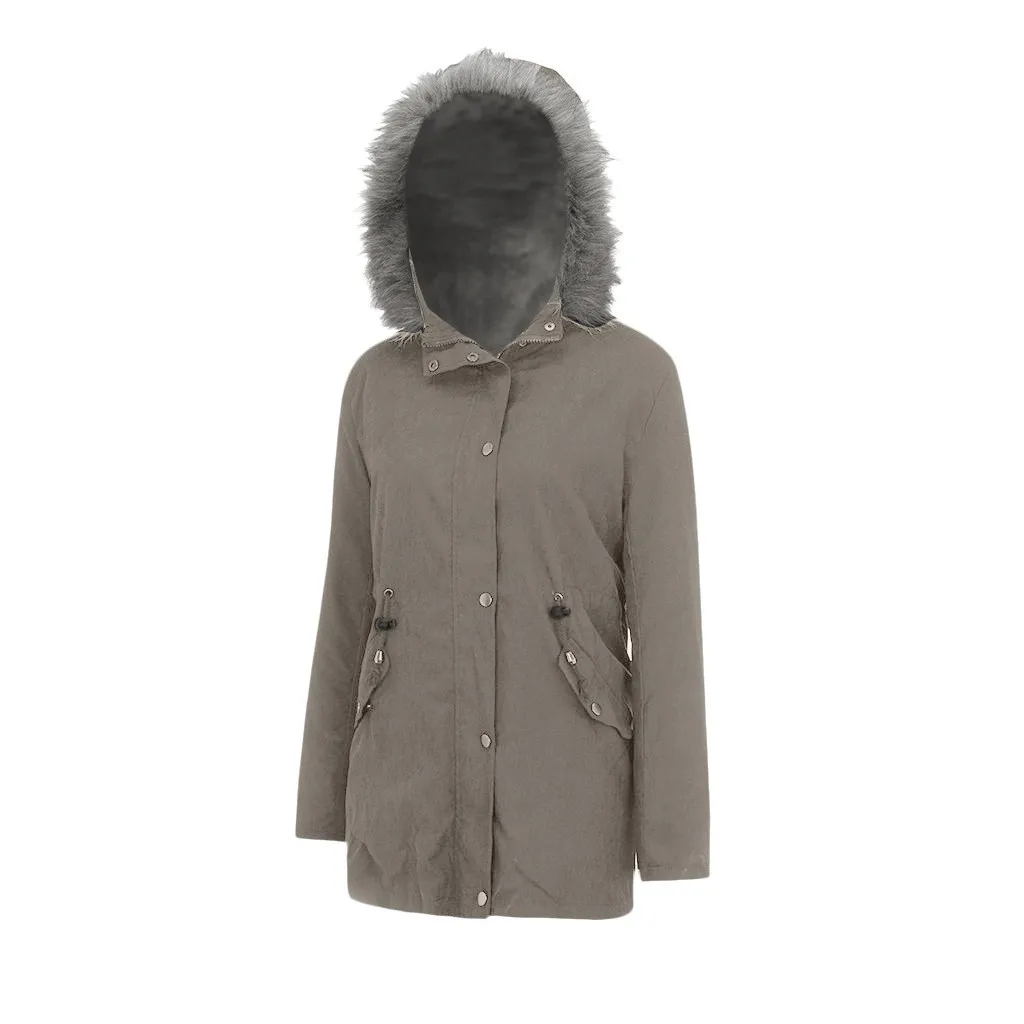 JAYCOSIN S-3XL Ladies Fur Coat Womens Winter Warm Thick Long Jacket Hooded Overcoat Solid Long Sleeve Snow Outdoor Wear