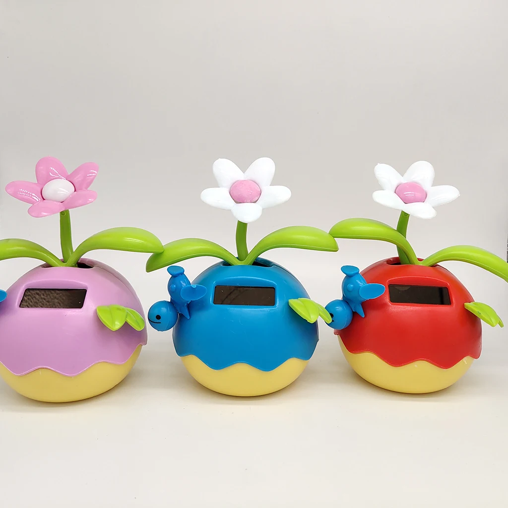 Solar Powered Cute Apple Flower Bobble Figure Doll Kids Toy Gift Home Office Car Decoration