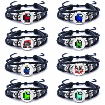 

Among us Doll Logo with Bracelet Glass Snap Button Leather Woven with Accessories Amazing Unisex Gift