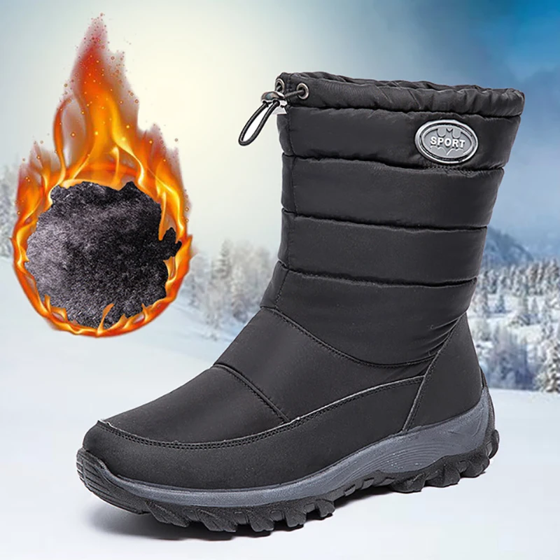 Winter Shoes Heels Snow-Boots Platform Waterproof Women Botas Mujer with Thick Fur Keep-Warm