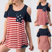 Summer Womens Tops and Blouses Casual Off Shoulder Ruffled American Flag Star Striped Printed Women Blouse Summer Tishirt Women Summer Womens Tops and Blouses Casual Off Shoulder Ruffled American Flag Star Striped Printed Women Blouse Summer Tishirt Women