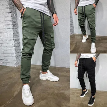 

Men Casual Loose Letter Solid Drawstring Elastic Waist Long Cargo Pants Trousers pantalones hombre streetwear joggers sweatpants