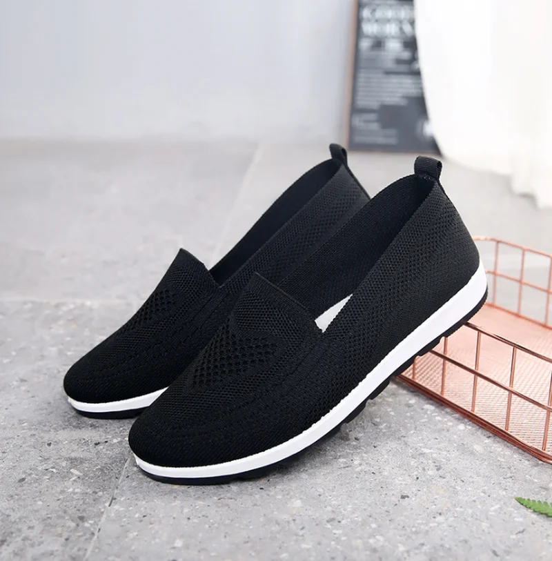 Mocasines de tela tejida para mujer, zapatillas informales para primavera y verano, zapatos planos transpirables