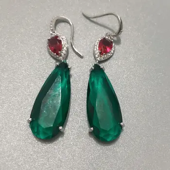 

Fashion red and green cz drop earring for women with fish hook wedding bridal jewelry