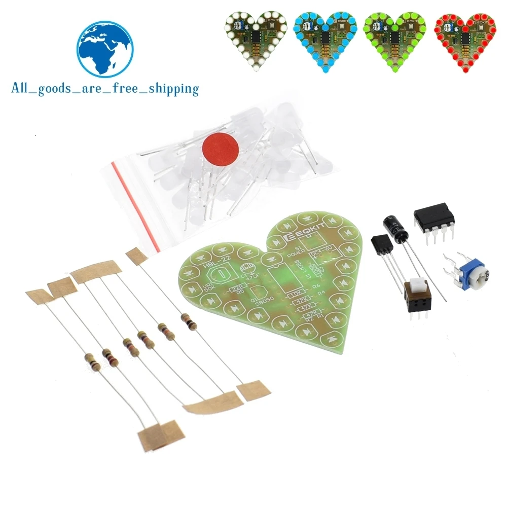 DIY Kit сердце Форма охлаждающаяся Лампа Комплект DC 4 V-6 V Дыхание светодиодный люкс Красный белого и синего цвета зеленый Сделай Сам электронный производство для обучения