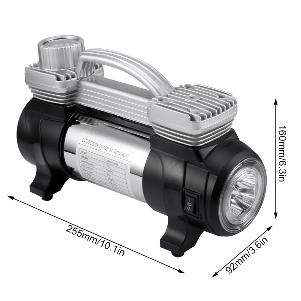 Compressor de ar Cilindro de Alta Emissor de Luz Bomba de 100 Psi com Diodo Portátil Tire Inflator Duplo Potência 12v dc Térmica Projeto 14 de 100 Psi Com DIODO EMISSOR de Luz Térmica projeto