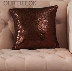 Luxurious Mermaid Glitter Sequin Cushion Cover - 40x40cm Decorative Throw Pillowcase (Brown)