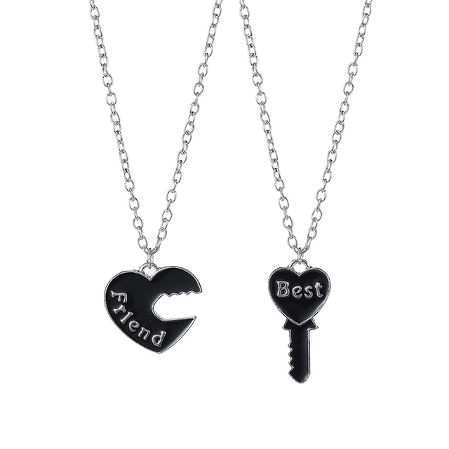 Fashion Best Friends Honey Love Couple Pendant Necklace 2 Pcs/ Set Rainbow Broken Heart BFF Good Friends Friendship Jewelry Gift 15