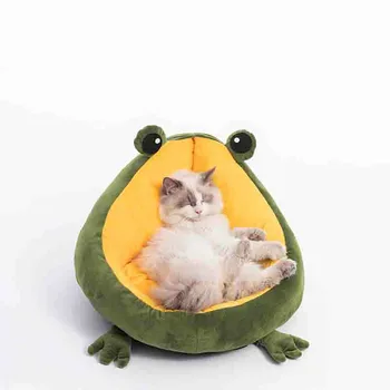 

Pet Cat's House Indoor Frog Cat Bed Warm Small Dogs Beds Portable Kitten Mat Soft Cute Sleeping Loungers Window Bag Products