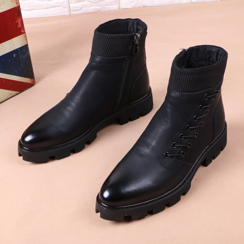 Men Leather Boots Italian Brand Designer Mens Leisure Cowboy Boots Natural Leather Platform Shoes Black Autumn Winter Ankle Boot Short botas male