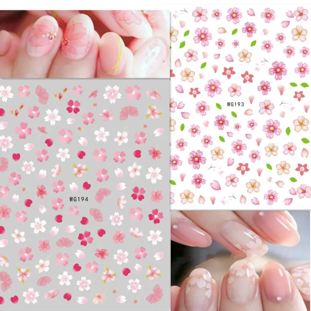 

Newest WG 192 193 194 spring cherry blossom pattern 3D nail sticker decal back gule DIY nail manicure decoration tools