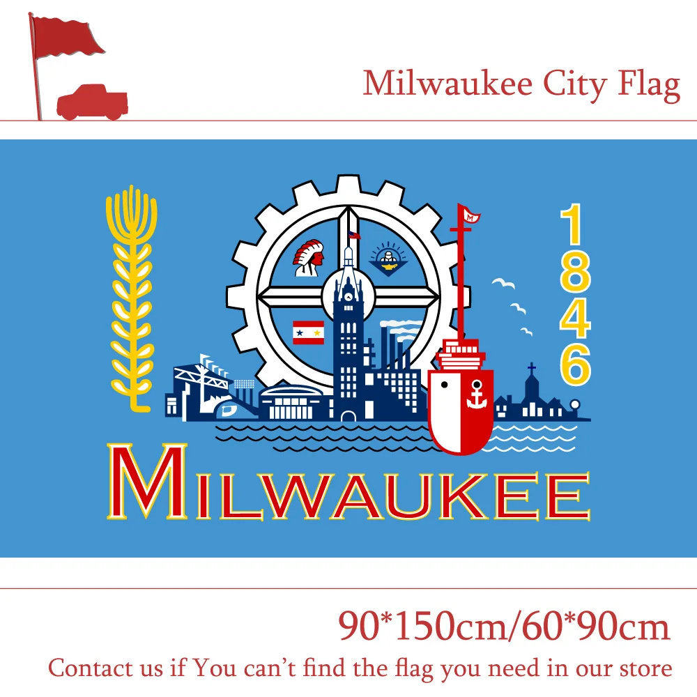 

3x5ft Custom High-quality 100d Milwaukee City Flag 90*150cm 60*90cm State of Wisconsin Banners For Campaign Vote Home Decoration