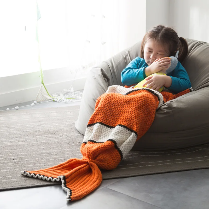 

Baby Infant Fishtail Blanket Cute Girls Cartoon Pattern Wrappling Children Knitting Soft Blanket High Level Baby Girls Blanket