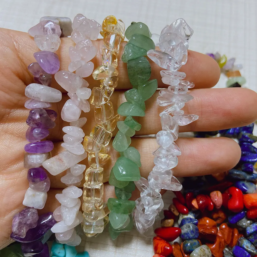 Irregular Natural Crystals 7 Chakras Stone Bracelet Beads Pink Quartz Amethyst Aventurine