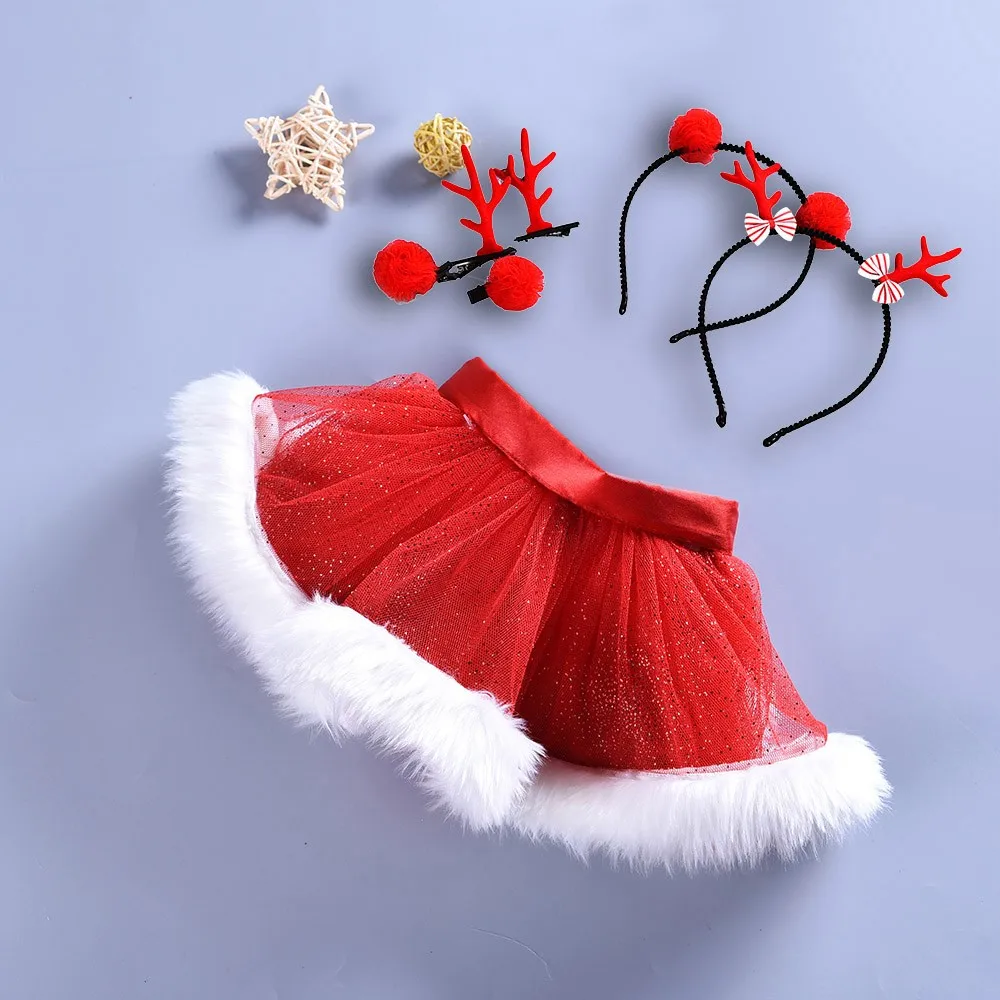 Красная рождественская юбка для малышей бальное платье, красная юбка-Пачка Детская Пышная юбка-пачка из тюля с оборками, одежда для девочек Одежда для девочек