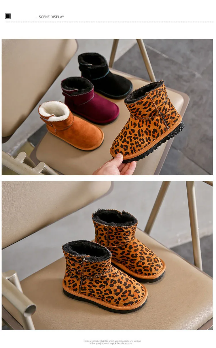 Детские ботинки; детские зимние сапоги; детская обувь хлопок; ботинки для девочек; теплые ботинки для мальчиков; коллекция года; Зимние Замшевые ботинки с леопардовым принтом