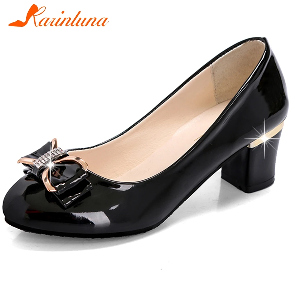 

KARINLUNA Consise Fashion Female Office Pumps Butterfly Knot Spring Autumn Slip On Shallow High Heel Pumps Women Shoes Woman