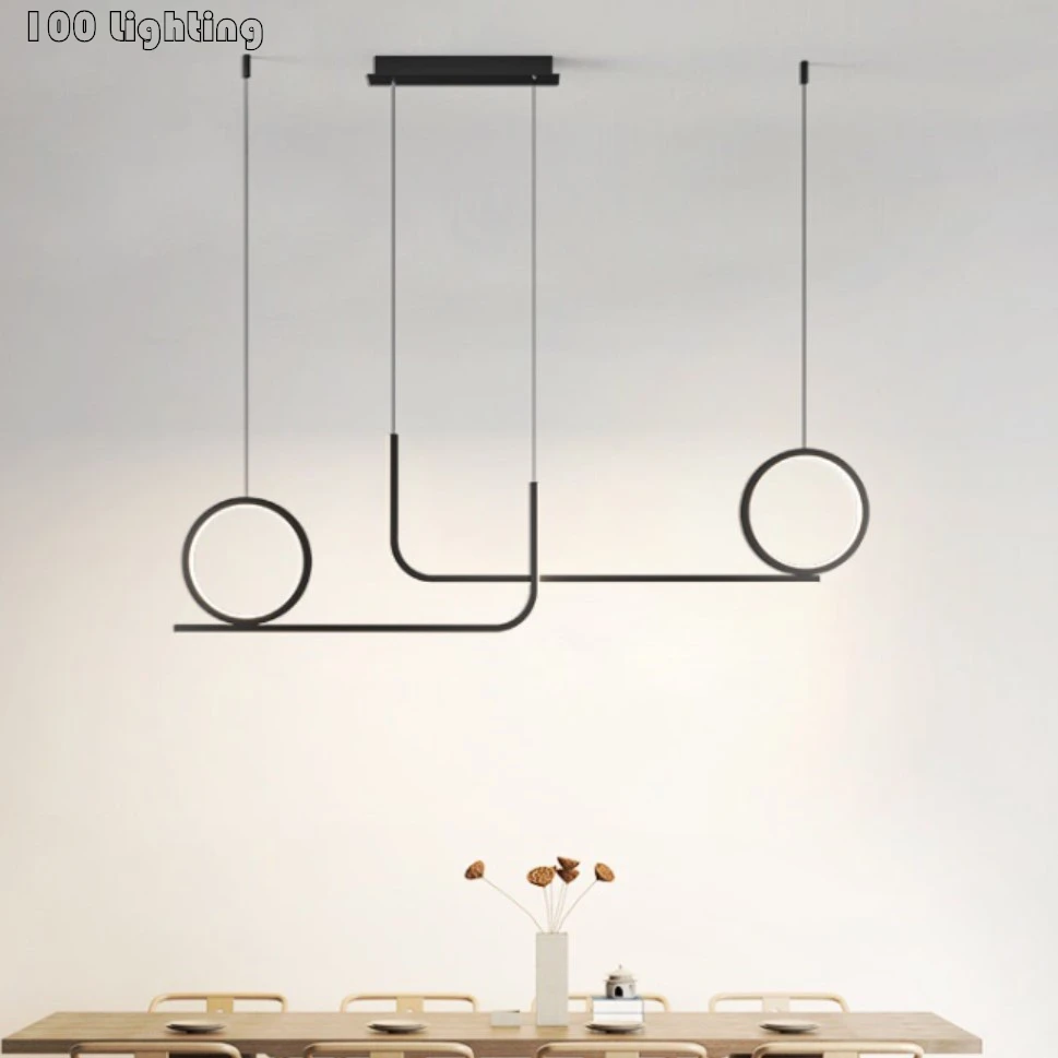 

Geometry Minimalist LED Chandelier Black Aluminum Bar Dining Room Hanging Light Fixtures Cord Adjustable Luminaire Suspension