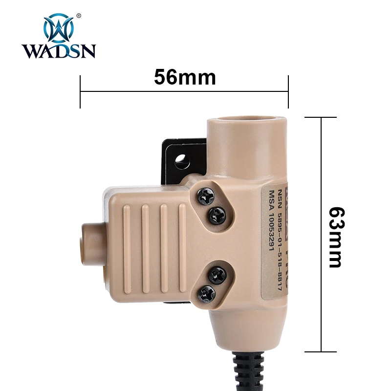 Wadsn-u94 fone de ouvido tático para conversação motorola, 2way, kenwood, icom, midland, rádio 7.0, plugue, adaptador militar