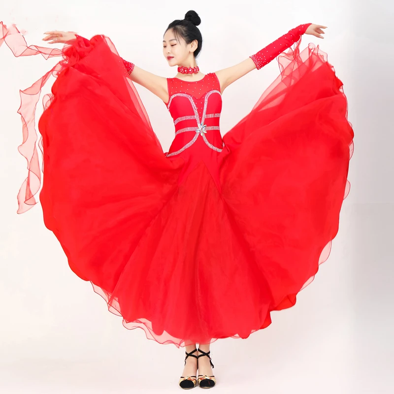 

Ballroom Skirt Standard Dress Competition Dresses Show Dress Custom New Adult Red Embroidery Costume
