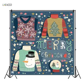 

Laeacco Winter Ugly Christmas Sweater Party Tree Snowman Snowflake Photo Backdrops Photography Background For Photo Studio Decor