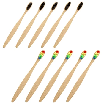 

10 Pack Natural Bamboo Toothbrush with Soft Natural Bristles Cai for Men, Women and Kids(Iridescent and Black)