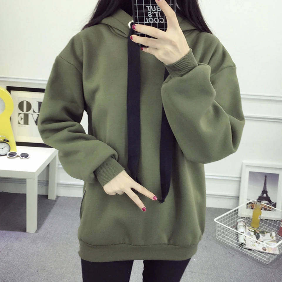 

Winter Pullover Women Warm Sweatshirt Double Side Zip Hoodie Drawstring Poleron Mujer 2020 Korean Style Clothing Oversize Hoodie
