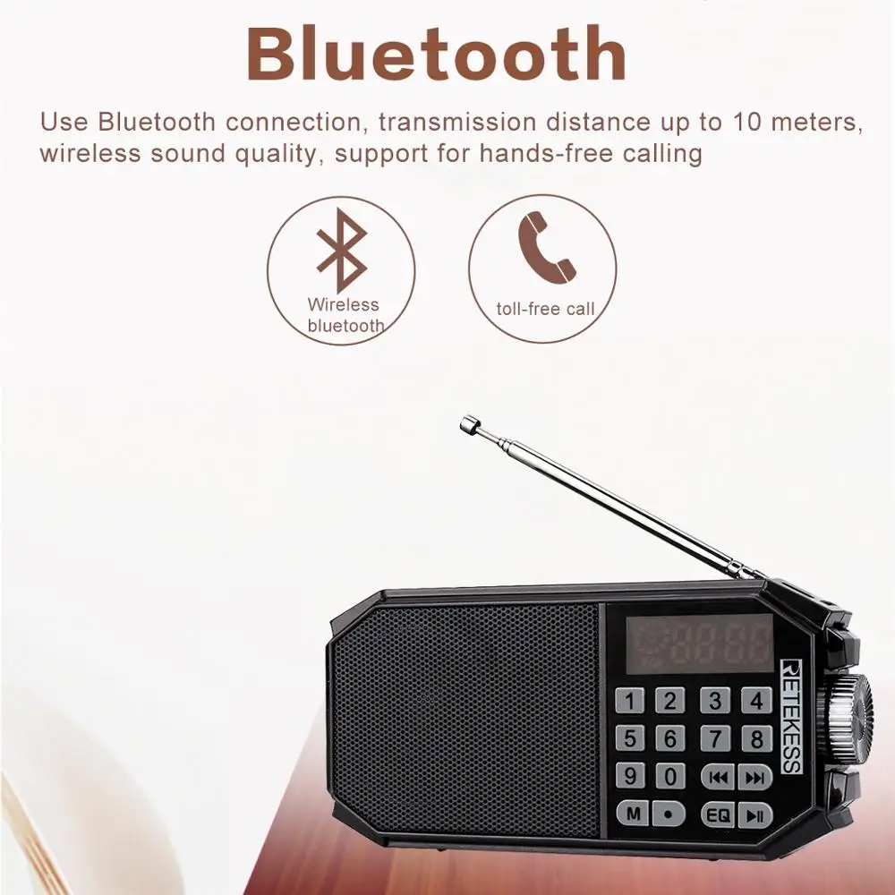 Retekess TR610 Bluetooth FM radio with headphone jack supports T flash TF card to read music from U disk supports Recording