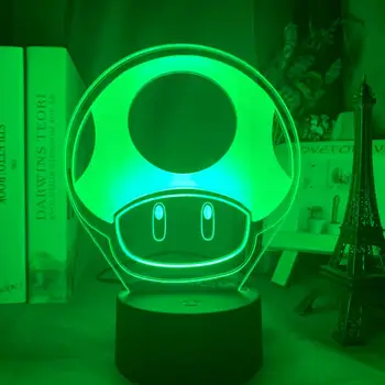 

Game Player Cute Super Mario 1UP Image Optical Inscription Upward Lighting 3D Illusion Night Light Room Decor Bedside Desk Lamp