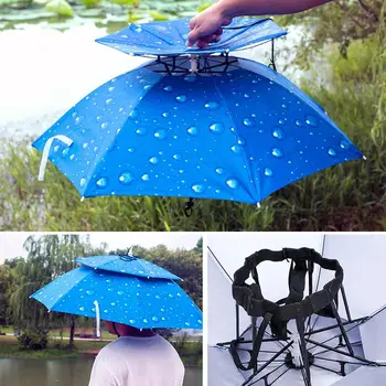 

Insulated Umbrella Cap Double Parachute Cap Rainy Cycling Sunny Waterproof Cloth Blue Go Fishing Walking Durable Outdoor Sport