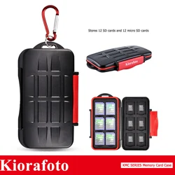 Funda protectora para tarjeta de memoria, caja de almacenamiento impermeable con mosquetón para 12 SD SDHC SDXC y 12 Micro SD TF, 24 ranuras