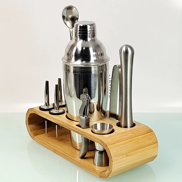 Oape Falime Falile Bartinging Több Kapacitás 12 Darabos Whisky Koktél-Rázógép Szerszámkészlet Rozsdamentes Acél Ovális Bambuszállvány - Image 4