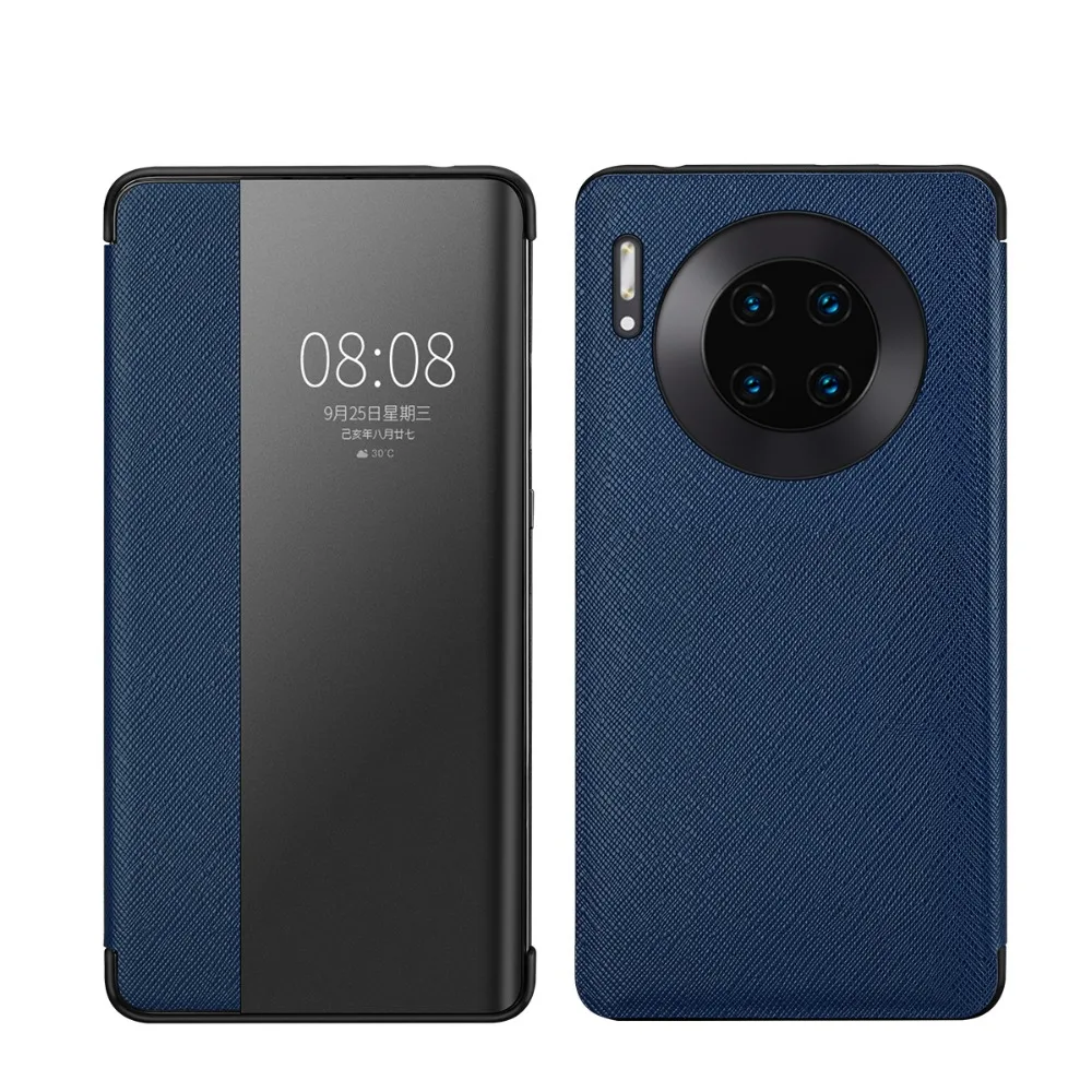 Чехол-книжка из натуральной кожи с перекрестными полосками для телефона huawei mate 30 pro 5G mate 20 pro P30 pro с прозрачным окошком