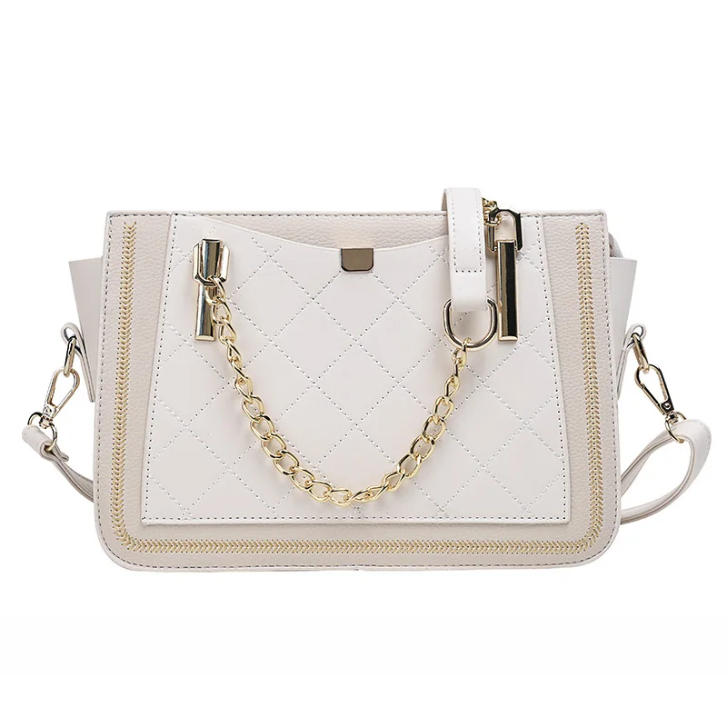 Новая роскошная женская сумка с заклепками, дизайнерская брендовая сумка с металлической цепочкой, Повседневная сумка из искусственной кожи, сумки через плечо - Цвет: Белый