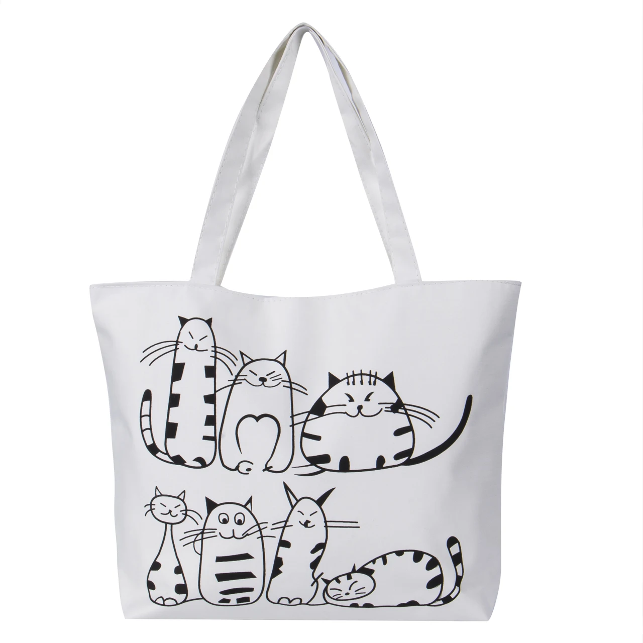 Новая сумка на молнии в стиле Харадзюку С мультяшными котами, Холщовая Сумка на плечо, сумка-мессенджер, сумка-тоут, сумка для покупок - Цвет: Белый