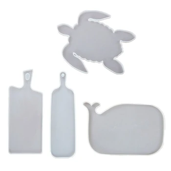 

4Pcs Beach Theme DIY Tortoise Whale Tray Resin Casting Molds Kit Serving Tray Plate Coaster Silicone Molds Craft Tools
