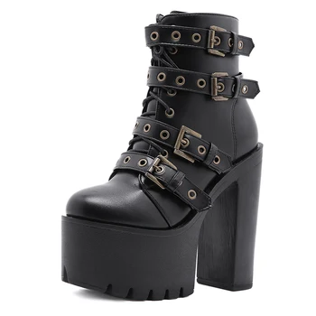 

MRCAVE Women Ankle Boots 2020 Zip Punk Style Platform Shoes Winter Buckle Booties Chunky Heel Sexy Rivet Motorcycle Boots