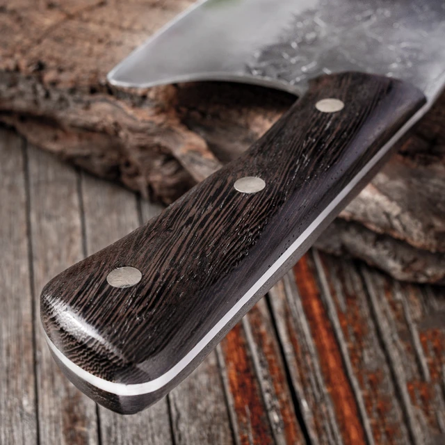 Handmade Cleaver Butcher Knife Set Hammered Forged Steel Wood