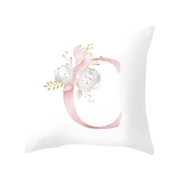 

18 Inch Letter Pink Floral Printing Pillow Case Throw Cushion Cover Pillow Cover Sofa Home Decor Letter C