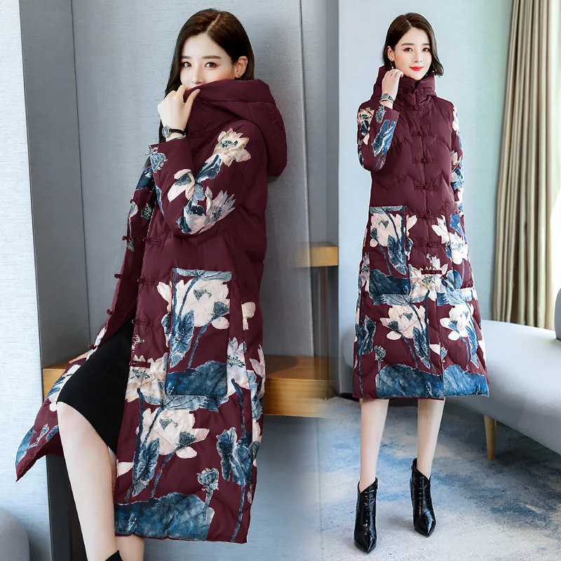 

Main Push a Large Amount Now Thick Warm Printed Fashion Loose-Fit Hooded Versatile Korean-style Single Breasted Winter Cotton-pa