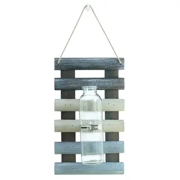 

Hanging Balcony Glass Vase, Wall-Mounted Vase Plant Hydroponic Container Vintage Wooden Board Balcony Pendant,
