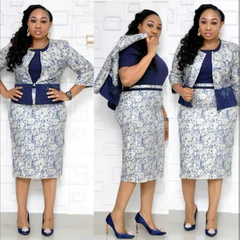 

Elegant Dashiki African Dress for Women Bazin Riche Clothing Africa Clothes 2 Two Piece Blazers Suit Mother Bodycon Pencil Dress